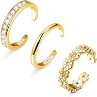 Bobisty 1/3Pcs 14K Gold-plated Toe Rings for Women Non Tarnish Adjustable Flower CZ Dainty Toe Ring Summer Beach Foot Jewelry
