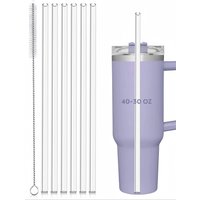 Replacement Straws for Stanley 30oz/40oz Tumblers, 12" BPA-Free Hard Plastic, 6 Pack w/Cleaning Brush, Clear & Reusable