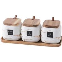 Japanese kitchen matte seasoning jar set, marble ceramic household combination seasoning box, salt and sugar, seasoning bottle.