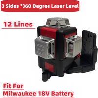Laser Level 12 Lines 3 Sides*360 Degree Horizontal & Vertical Beams Meter Self-Leveling Laser Tools For Milwaukee 18V Battery