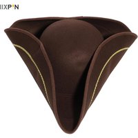 Colonial Tricorn Hat Wide Brim Pirate Hat with Metal Braided Tape Revolutionary War Costume Accessory for Cosplay Themed Party