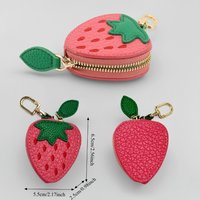 Cute Fruit Leather Small Purse Keychain Strawberry Mini Wallet Keyring Outdoor Earphone Handheld Box Pendant Women Girls Gift