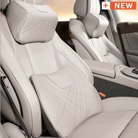 Leather Car Seat Lumbar Support with Memory Foam Neck Pillow Waist Headrest Travel Auto Back Support Car Interior Accessory