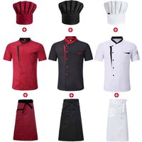 Short Sleeve Chef Jacket Set Hotel Kitchen Work Uniform Cook Restaurant Cooking Shirts+Hat+Apron