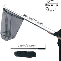 MBLN 3M Large Telescopic Folding Fishing Landing Net, 56cm Rubber Coated Net Head, 60cm Deep Net, Aluminum Alloy Handle