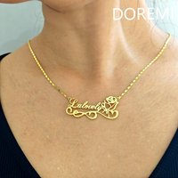 DOREMI Custom Name Necklace with Rose Charm, Personalized Engraved Box Chain for lover gift Necklace