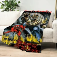 VIKAMA Iron Maiden Album Art Blanket Soft SkinFriendly NonShedding Design with Skeleton Devil Flame Black Clouds Theme