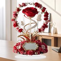 Acrylic Ornament Elegant 2d Rose Acrylic Red Rose Ornament Vibrant Rose Pattern Decoration For Office Decor Gift Giving Desk
