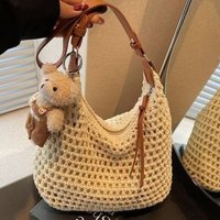 2026 New Stylish Woven Cutout Beach Large Capacity Tote Bag for Women Casual Commuter Shoulder Crossbody Durable