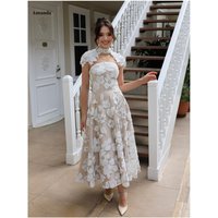 Amanda Customized White With a Shawl Flowers Prom Dress Strapless Sleeveless vestidos de noche Ankle-Length Formal Evening 2025