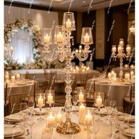 5pcs Diamond Shaped Crystal Candelabra with Lampshade not Glass Wedding Event Table Centerpiece Decor for Valentine's Day