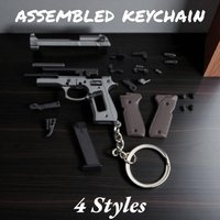 1PC 2025 New Assembled Keychain Exquisite Small Pistol Model 1:4 Alloy Key Ring Bag Pendant with Two Transparent Cover