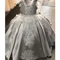 Luxurious Grey Flower Girl Dresses Lace Satin Sequins Little Princess Dresses First Communion Gown Pageant Gowns Customized