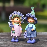 2Pcs Lavender Resin Ornaments for Boys and Girls Romantic Couple Ornaments Creative Indoor Desktop Car Decoration