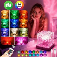 RGB 16 Colors Night Light Remote Ocean Wave Projection Lamp Aurora Projector Lights Home Decor Rechargeable Table Nightlight