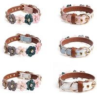 1 Pcs Pet Dog Flower Rhinestone Collar Flower PU Chain Leather Small And Medium Chihuahua Pug Pet Supplies Cat And Dog Collar