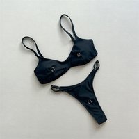 Sexy Solid Black Triangle Micro Bikini Thong Set Swimsuit Women 2026 Metal Ring Ladies Swimwear Bathing Suit Bikinis Mujer