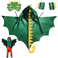 31-12Y Unisex Kids Dinosaur Cape with Tail Masked Cloak for Role Play Costume Halloween Party Performance Dress Up Pretend Play