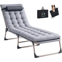 Duty Folding Garden Sun Lounger 22mm Steel Frame Support 264lbs 4Position Adjustable Folding Chaise with Pillow Sun Bed with Cu