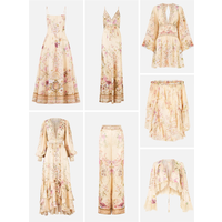 Women Silk Flower Printed Long Dress Heavy Beaded V-Neck Lantern Sleeve Loose Female dress
