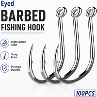 100Pcs Barbed Tube Iseama Fish Hooks Eye Loop High Carbon Steel Black Fishing Hooks #3-#12 Fresh Salt Water Carp Bass Tackle
