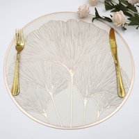 Waterproof Leaf Vinyl Placemats, Non-Slip, Round Table Mats, Wedding Anniversary, Indoor and Outdoor, Set of 6, 15 in