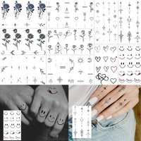 1 Sheet Rose Heart Smiling Face Temporary Tattoos For Couple Hands Finger, Temp Fake Tattoo Sticker Long Lasting Realistic Tatoo