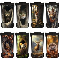 Realistic Cat Peeping Tree Hollow Trash Can Sticker Waterproof PVC Jungle Animals Sticker For Walls Kitchens Home Decor Decals