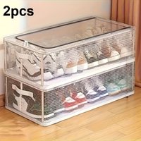 2 Transparent Shoe Storage Boxes, PVC Steel Frame, Foldable with 2 Openable Windows, Space-Saving Under Bed Rack for Home Dorm