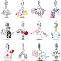 925 Silver Color Sketchboard Guitar Musician Dentist Career Charms Beads Fit 3mm 925 Original Bracelets DIY Jewelry Making