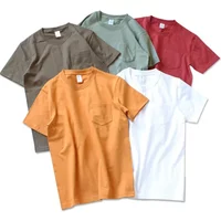 265g Thick Retro Cotton Heavy T-shirts Seamless Round Neck Pocket Short-sleeved Tshirts Men Tops Tee Breathable Skin-friendly