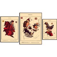 England Scotland Wales Ireland France Italy Germany Prussia Denmark Russia Spain Belgium 1860s Retro Comic Map Poster