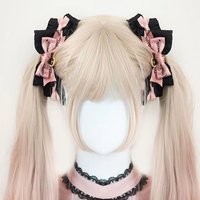 Lolita accessories black pink bow hair clip Japanese sweet cool handmade hair accessories headwear anime accessories