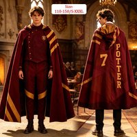 Magic Movie Gryffindor Quidditch 7 Cosplay Costume Red Hooded Cloak Full Set Hogwarts Wizard School Uniform Team Outfit Hallowe