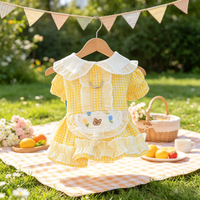 Yellow Gingham Ruffle Pet Dress for Small Dogs Cats, Embroidered Puppy Outfit for Teddy Bichon Pomeranian Yorkshire Maltese