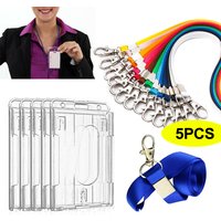 5pcs Transparent ID Card Holder Protector Cover Case Enclosed Oyster Pass Badge