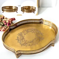 Mia Home's Imported European Style Brass Coffee Table Tray Bathroom Kitchen Dining Table Large Fruit Plate Modern Light