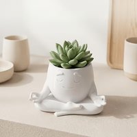 1pcs Meditating Figure Succulent Planter – Unique Hollow Design, Flat Bottom, for Small Plants