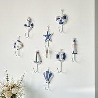Nautical Theme Wall Hooks Starfish Shell Anchor Design Decorative Hangers for Coastal Home Bathroom Living Room Organization