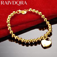 18K Gold Plated 6mm Bracelet Bead Chain Heart Lock Bracelet For Women's Fashion Party Birthday Gifts