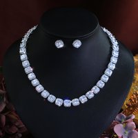ThreeGraces Sparkling Square Cubic Zirconia Luxury Bridal Wedding Necklace and Earrings Jewelry Set for Ladies Brides T1205