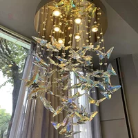 Staircase Hanging Lamp Modern Luxury Crystal Loft Apartment Villa Chandelier Duplex Living Room Rotating Butterfly Pendant Light