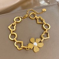 Exquisite Pearl Flower Bracelet for Women Fashion Hollow Love Heart Circle Chain Stainless Steel Bracelets Waterproof Jewelry