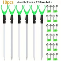 18pcs Fishing Rod Holder Set:6pcs Extendable Telescopic Fishing Pole Holders for Bank Ground Sand with 12 Alarm Bells