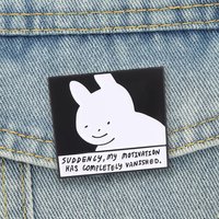 Funny Meme Bunny Enamel Pins Black White Cartoon Rabbit Brooch Lapel Badge Motivation Vanished Jewelry Accessory