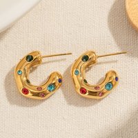 Trendy Gold Color Crystal Stainless Steel Round Earrings For Women Imitation Pearl Metal Earring Party Everyday Jewelry