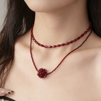 Vintage Red Rose Double Layer Necklace for Women Unique Design Choker Trendy Clavicle Chain Elegant Daily Neck Jewelry Accessory