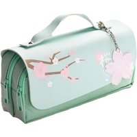 Sakura Pencil Bag PU Leather Pen Case Candy Color Japan Stationery Box Green Pink Organizer School Supplies Gift Ruler Pouch Hol