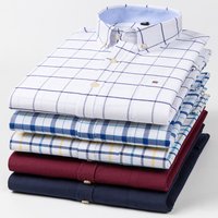 Men Social Shirts Long Sleeve 100% Pure Cotton Oxford Soft Buttoned Plaid Formal Male Clothes Oversized Shirt Plus Size 6XL 7XL