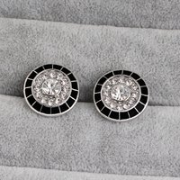 Personality Black Enamel Carbon Fiber Mens Cuff Links Round Crystal Cufflinks For Party Club Rhinestone Buttons For Modern